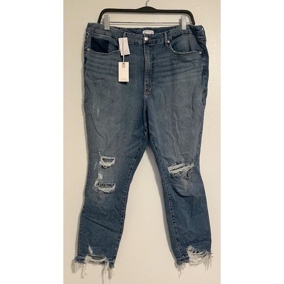 NWT Good American Good Waist Chewed Hem Distressed Jeans Plus Size 24 - Picture 1 of 10